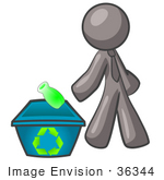 #36344 Clip Art Graphic of a Grey Guy Character Recycling by Jester Arts