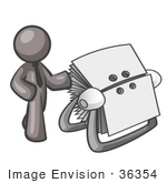 #36354 Clip Art Graphic Of A Grey Guy Character With A Rolodex