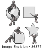 #36377 Clip Art Graphic Of A Grey Guy Character With Shapes And A Globe