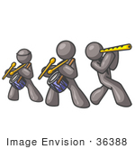 #36388 Clip Art Graphic of Grey Guy Characters Playing Drums and  Flute in a Band by Jester Arts