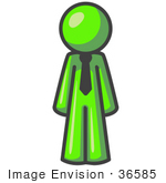 #36585 Clip Art Graphic Of A Lime Green Guy Character Wearing A Tie