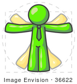 #36622 Clip Art Graphic of a Lime Green Guy Character Vitruvian Man by Jester Arts