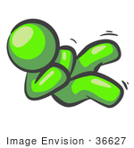 #36627 Clip Art Graphic of a Lime Green Guy Character Giggling by Jester Arts