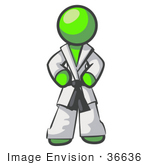 #36636 Clip Art Graphic of a Lime Green Guy Character in a Karate Suit by Jester Arts