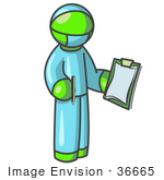 #36665 Clip Art Graphic Of A Lime Green Guy Character Surgeon In Scrubs
