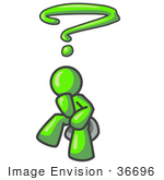 #36696 Clip Art Graphic Of A Lime Green Guy Character Thinking