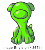 #36711 Clip Art Graphic Of A Lime Green Dog