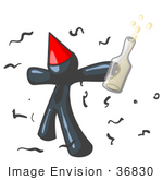 #36830 Clip Art Graphic of a Dark Blue Guy Character Partying by Jester Arts