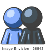 #36843 Clip Art Graphic of a Dark Blue Guy Character With an Employee by Jester Arts