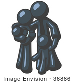 #36886 Clip Art Graphic of a Dark Blue Guy Character Family Embracing by Jester Arts