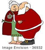 #36932 Clip Art Graphic Of Santa Hugging And Adoring Mrs Claus
