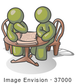 #37000 Clip Art Graphic Of Olive Green Guy Characters Planning At A Table