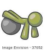 #37052 Clip Art Graphic of an Olive Green Guy Character Exercising With a Yoga Ball by Jester Arts