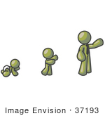 #37193 Clip Art Graphic Of An Olive Green Guy Character Growing From A Baby To An Adult
