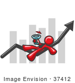 #37412 Clip Art Graphic Of A Red Guy Character Drinking A Cocktail On A Bar Graph