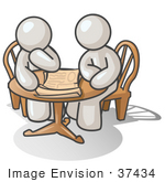 #37434 Clip Art Graphic of White Guy Characters Planning at a Table by Jester Arts