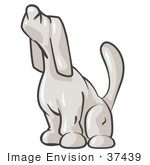 #37439 Clip Art Graphic Of A White Dog Howling Or Sniffing
