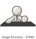#37465 Clip Art Graphic of a White Guy Character SItting at a Desk by Jester Arts