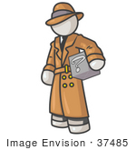 #37485 Clip Art Graphic of a White Guy Character Investigator Carrying a Box by Jester Arts