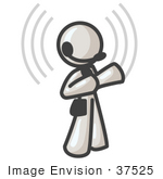 #37525 Clip Art Graphic of a White Guy Character Wearing a Headset, With Signals by Jester Arts