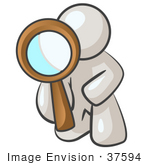 #37594 Clip Art Graphic of a White Guy Character Kneeling and Looking Through a Magnifying Glass by Jester Arts