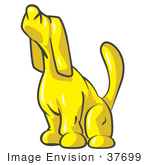 #37699 Clip Art Graphic Of A Yellow Dog Howling Or Sniffing
