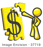 #37719 Clip Art Graphic Of A Yellow Guy Character Assembling A Financial