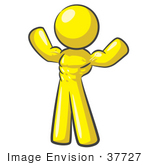#37727 Clip Art Graphic Of A Yellow Guy Character Flexing His Muscles by