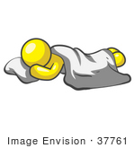 #37761 Clip Art Graphic Of A Yellow Guy Character Sleeping