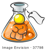 #37798 Clip Art Graphic of a Yellow Guy Character in a Laboratory Flask by Jester Arts