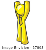 #37803 Clip Art Graphic of a Yellow Guy Character Holding His Arms up by Jester Arts