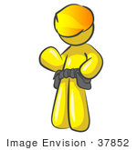 #37852 Clip Art Graphic Of A Yellow Guy Character With A Hardhat And Tool Belt