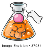 #37984 Clip Art Graphic of a Pink Guy Character in a Laboratory Flask by Jester Arts