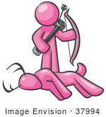 #37994 Clip Art Graphic of a Pink Guy Character Hunting Deer by Jester Arts