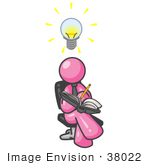 #38022 Clip Art Graphic of a Pink Guy Character Jotting Ideas Down in a Book by Jester Arts