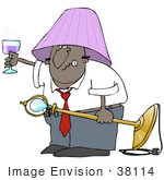 #38114 Clip Art Graphic Of A Drunk African American Man Holding Up A Glass Of Wine And Wearing A Lamp Shade