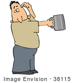 #38115 Clip Art Graphic Of A Caucasian Man Begging For Money And Holding A Tin Cup