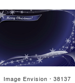 #38137 Clip Art Graphic Of A Blue Background Bordered By White Waves With Snowflakes With A Merry Christmas Greeting