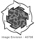 #40708 Clip Art Graphic Of White Arrows Circling A Patterned Gray Center