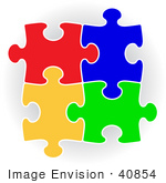 #40854 Clip Art Graphic Of Colorful Puzzle Pieces Connecting Together