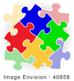 #40858 Clip Art Graphic Of A Stack Of Colorful Puzzle Pieces Connected