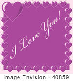 #40859 Clip Art Graphic Of Purple Hearts Bordering I Love You Text