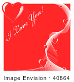 #40864 Clip Art Graphic Of I Love You Text Over Red With Hearts And White Lines