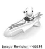#40986 Clip Art Graphic Of An Ao-Maru Robot In Silver Waving And Driving A Speedy Rocket