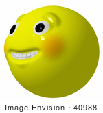 #40988 3D Clip Art Graphic of a Yellow Smiley Face With Teeth And Big Eyes, Grinning Nervously Upwards by Jester Arts