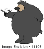 #41106 Clip Art Graphic Of A Reading Bear Standing Up On His Hind Legs