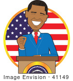 #41149 Clip Art Graphic Of American President Barack Obama Giving A Speech At A Podium