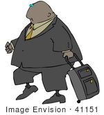 #41151 Clip Art Graphic Of An African American Businessman With A Rolling Suitcase