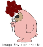 #41181 Clip Art Graphic Of A Pink Valentine’S Day Bear With Heart Balloons