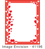 #41196 Clip Art Graphic Of A Border Of Red With Red And White Hearts On A White Stationery Background